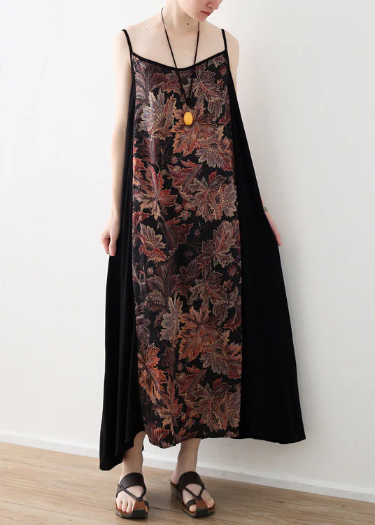 Bohemian Black Patchwork Chiffon Spaghetti Strap Beach Dress Summer - Image 2