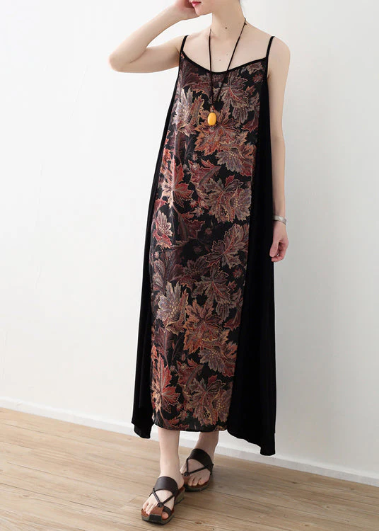 Bohemian Black Patchwork Chiffon Spaghetti Strap Beach Dress Summer - Image 3