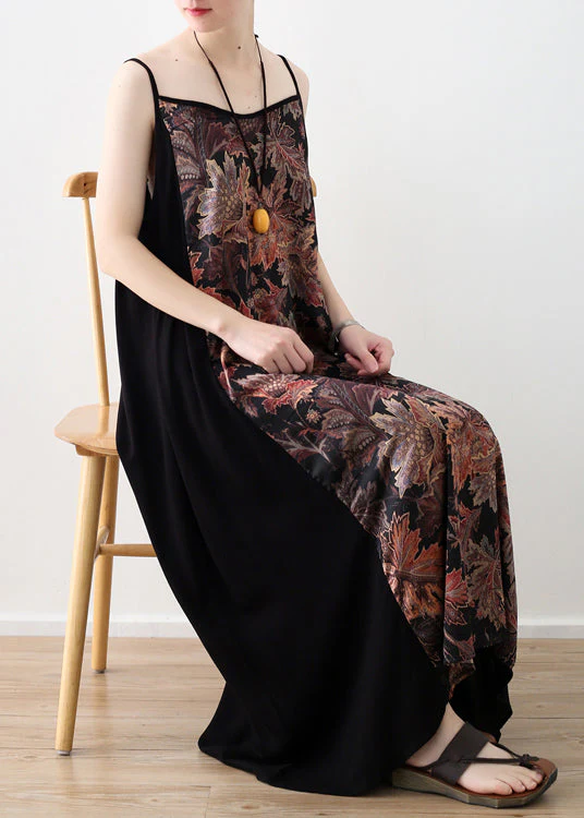 Bohemian Black Patchwork Chiffon Spaghetti Strap Beach Dress Summer - Image 4