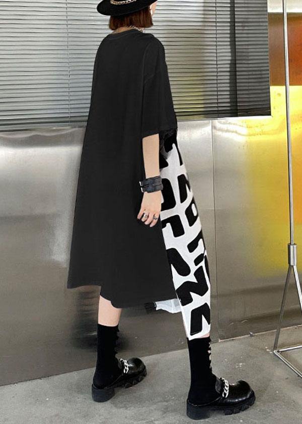 Bohemian Black Print asymmetrical design Graphic Short Sleeve Maxi Dresses - Image 4
