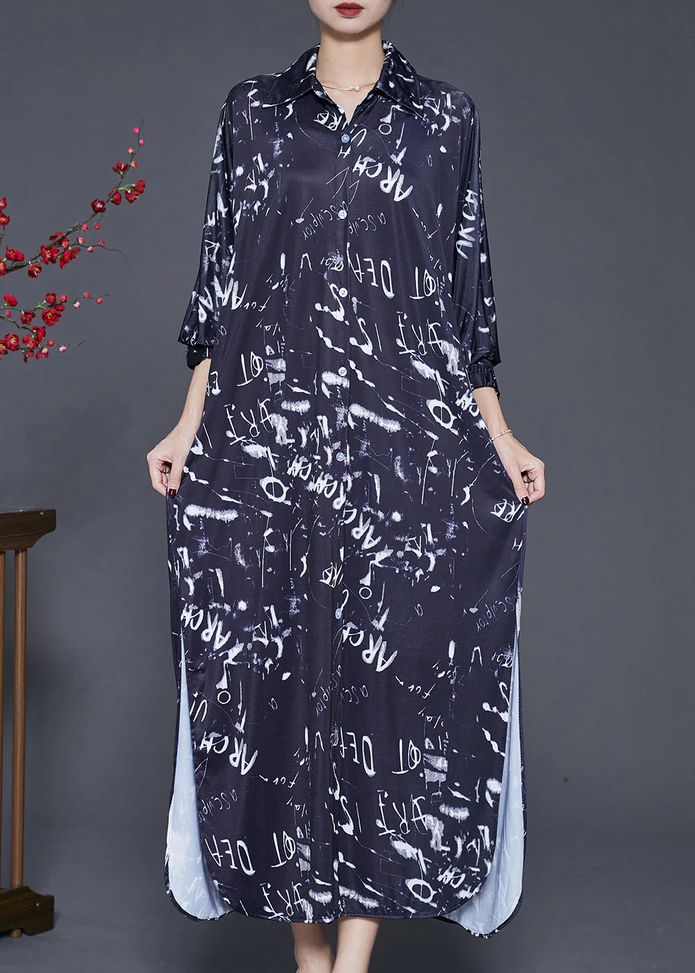 Bohemian Black Print Cotton Long Dress Spring - Image 2
