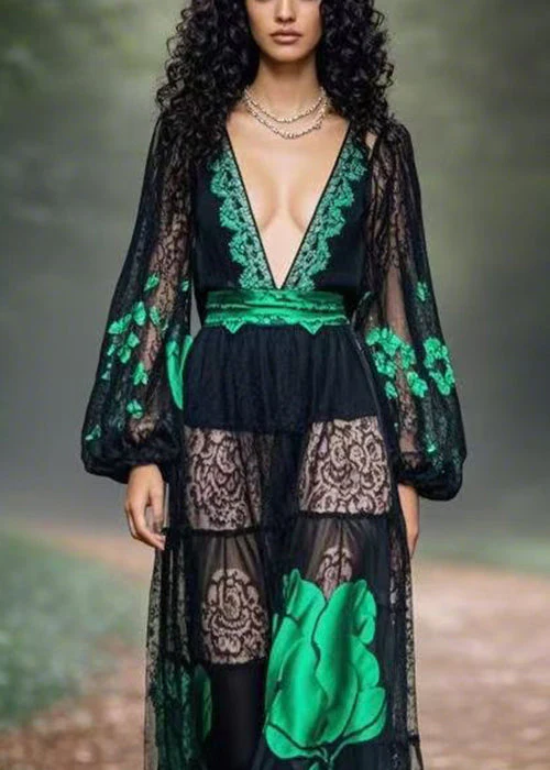 Bohemian Black Print Original Design Chiffon Long Dress Spring - Image 2