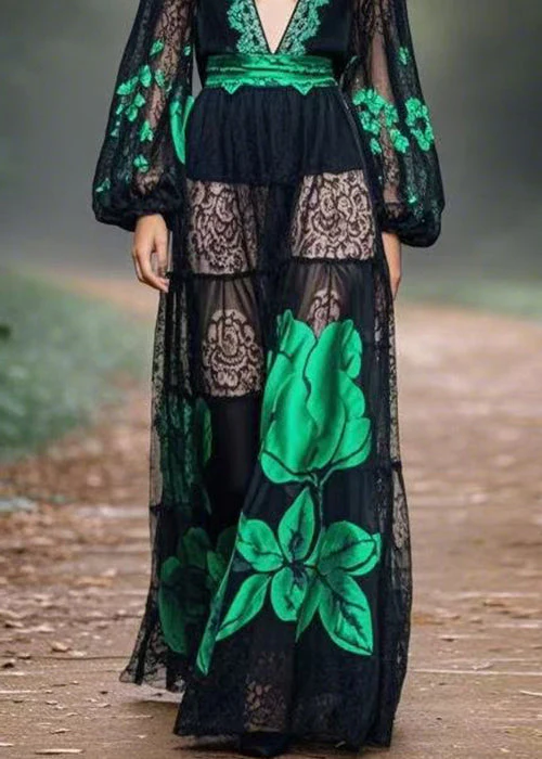 Bohemian Black Print Original Design Chiffon Long Dress Spring - Image 4