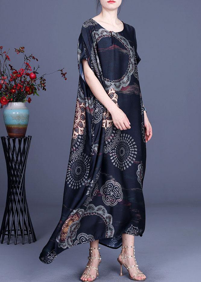 Bohemian Black Print side open Silk Summer Ankle Dress - Image 2