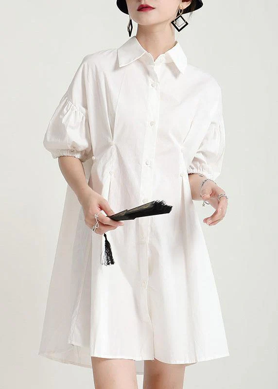 Bohemian Black Puff Sleeve Peter Pan Collar Patchwork Summer Sundress - Image 3