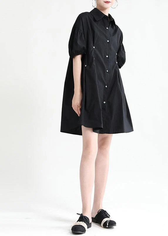Bohemian Black Puff Sleeve Peter Pan Collar Patchwork Summer Sundress - Image 5