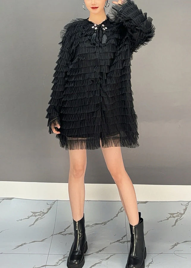 Bohemian Black Tulle Patchwork Solid Mid Dresses Spring - Image 3