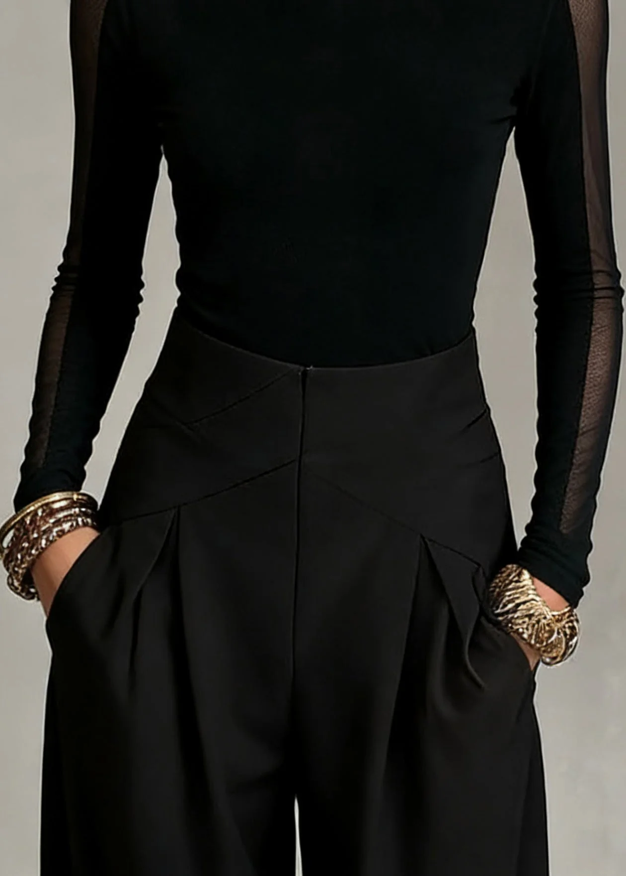Bohemian Black Turtleneck Patchwork Tulle Top Spring - Image 4