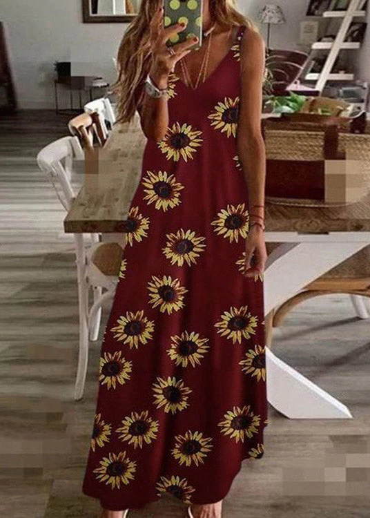 Bohemian Black V Neck Print Long Dress Summer - Image 2