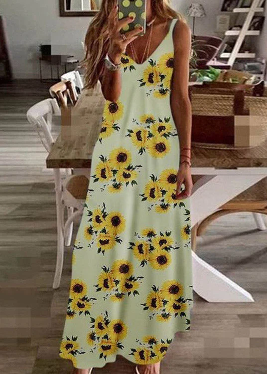 Bohemian Black V Neck Print Long Dress Summer - Image 3