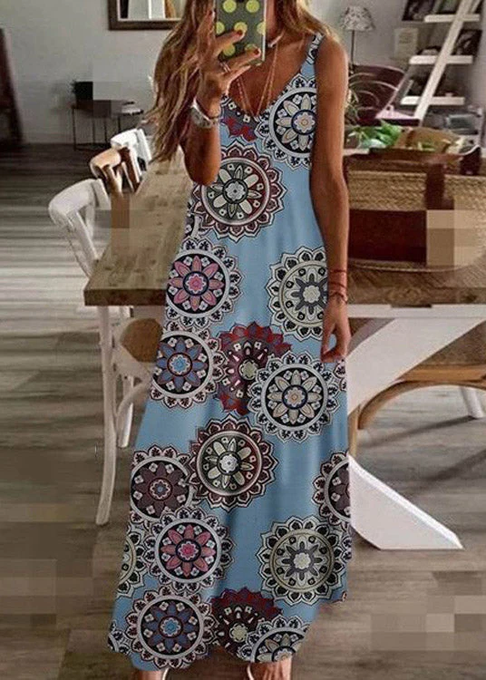 Bohemian Black V Neck Print Long Dress Summer - Image 5