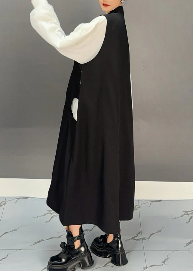 Bohemian Black Zippered Patchwork Hollow Out Long Waistcoat Dress Spring - Image 4