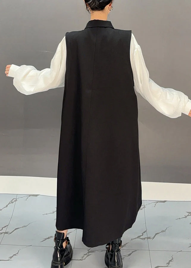 Bohemian Black Zippered Patchwork Hollow Out Long Waistcoat Dress Spring - Image 5