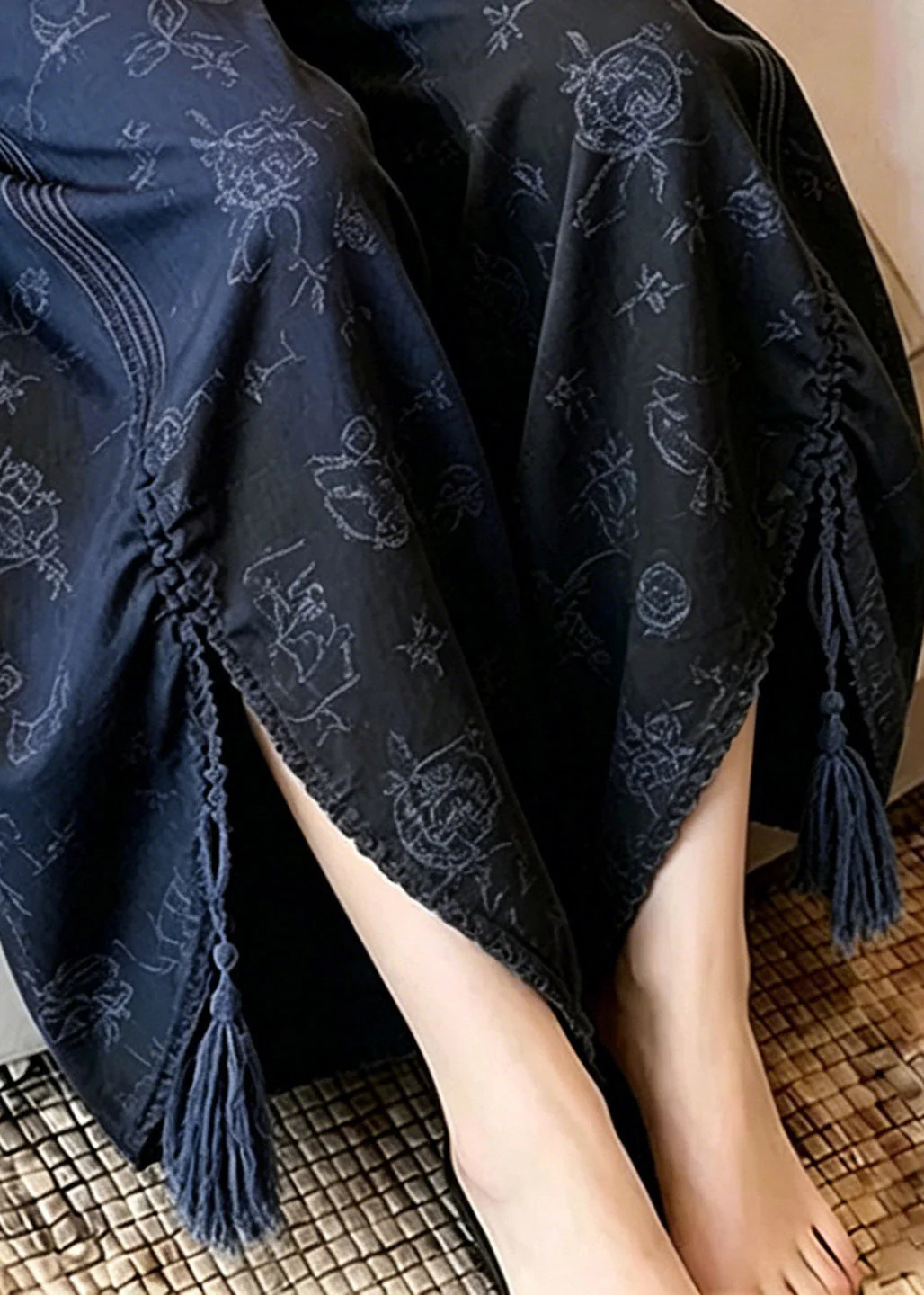 Bohemian Blue Asymmetrical Print Side Open Wide Leg Pants - Image 4