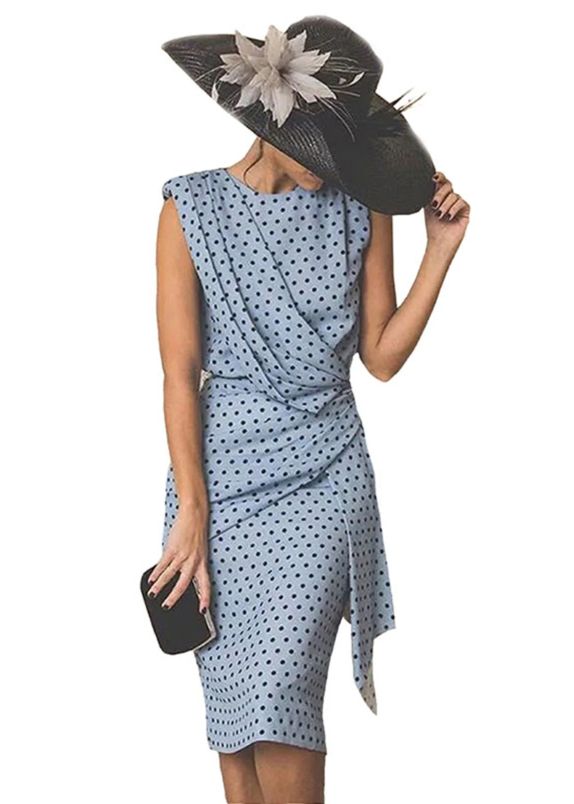 Bohemian Blue Dot Asymmetrical Wraped Dresses Summer - Image 4