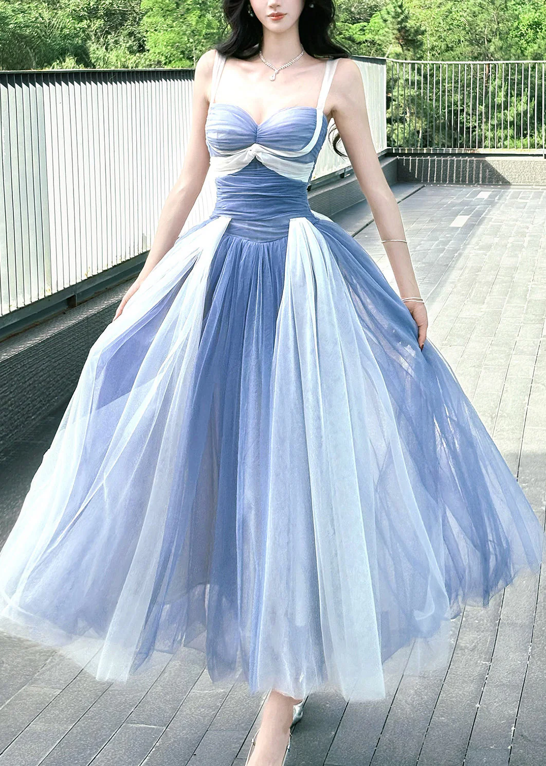 Bohemian Blue Exra Large Hem Patchwork Tulle Holiday Dress Summer - Image 4