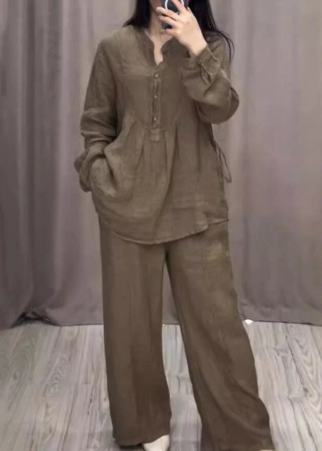 Bohemian Blue O-Neck Shirts And Wide Leg Pants Two Pieces Set Spring - Image 4