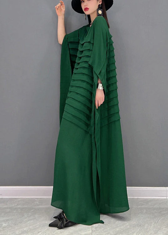 Bohemian Blue O-Neck Striped Chiffon Ankle Dress Batwing Sleeve - Image 7