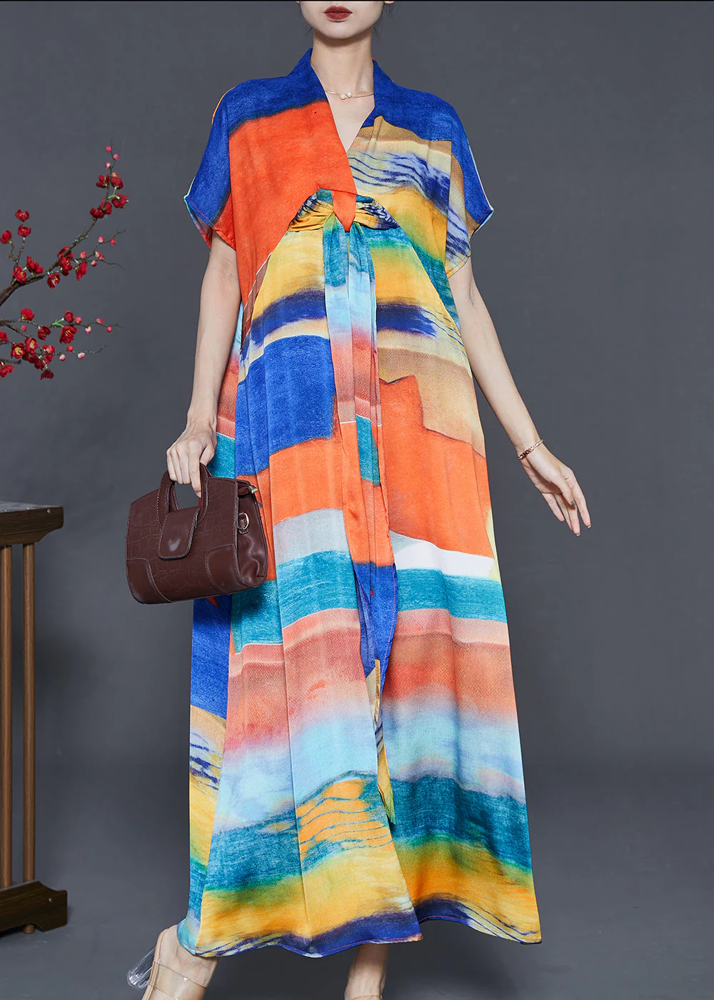 Bohemian Blue Oversized Print Chiffon Beach Dress Summer - Image 2