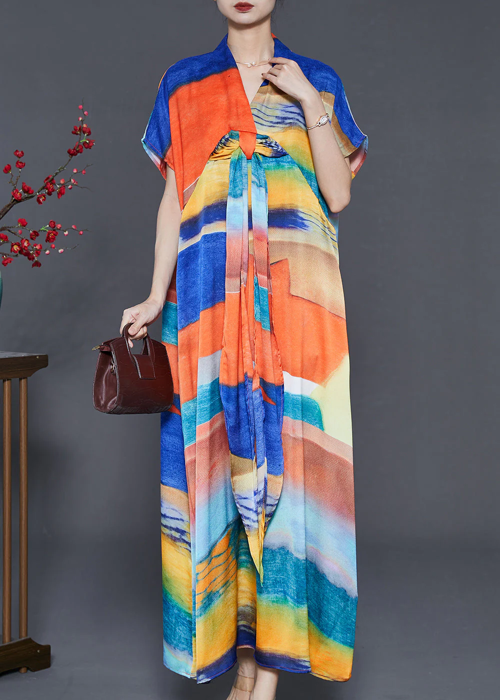 Bohemian Blue Oversized Print Chiffon Beach Dress Summer - Image 3