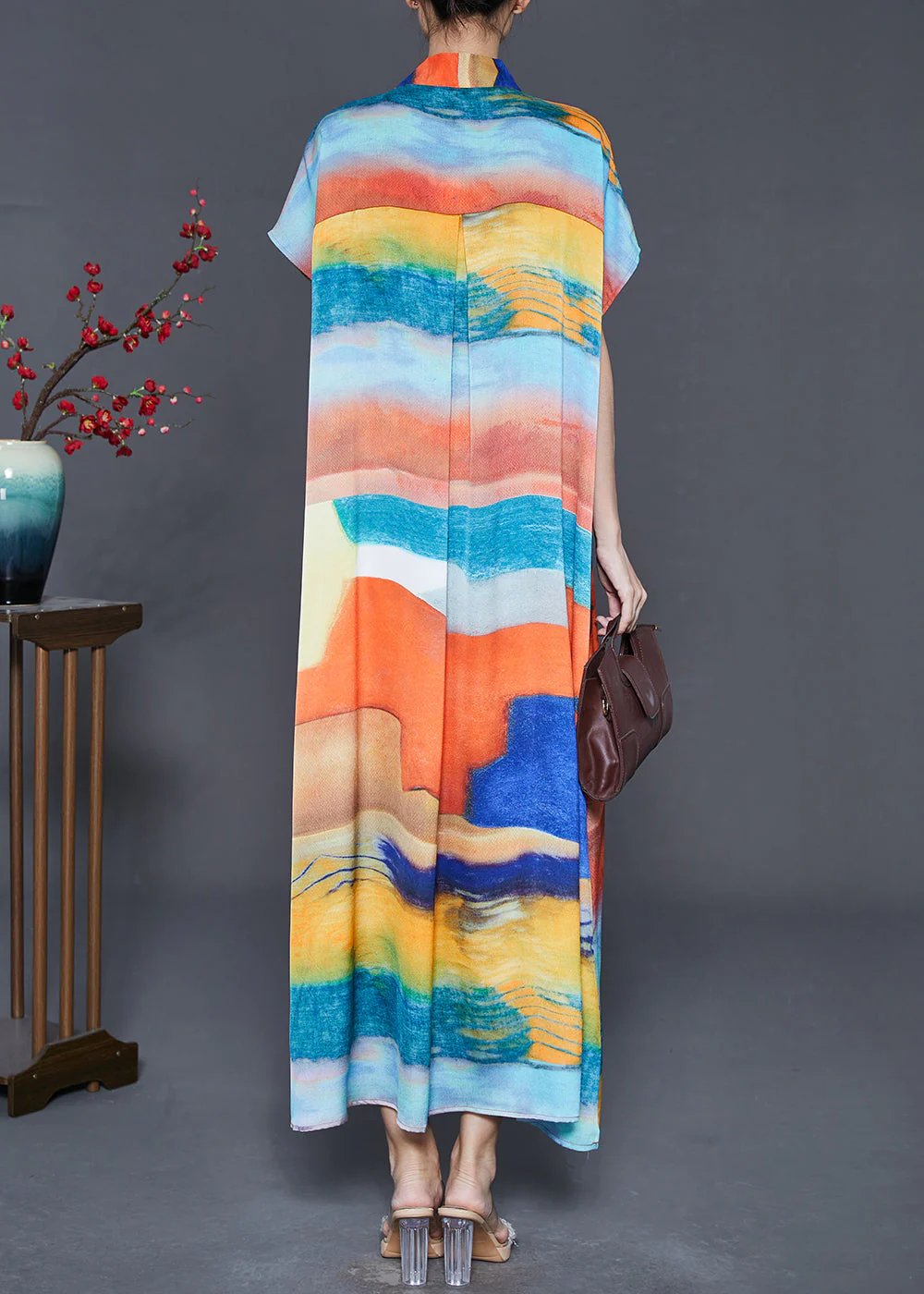Bohemian Blue Oversized Print Chiffon Beach Dress Summer - Image 4