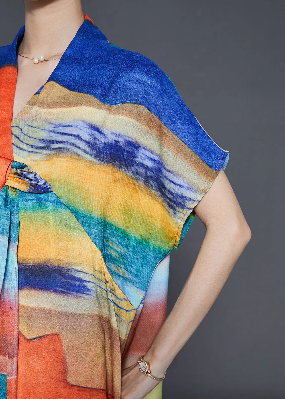 Bohemian Blue Oversized Print Chiffon Beach Dress Summer - Image 5