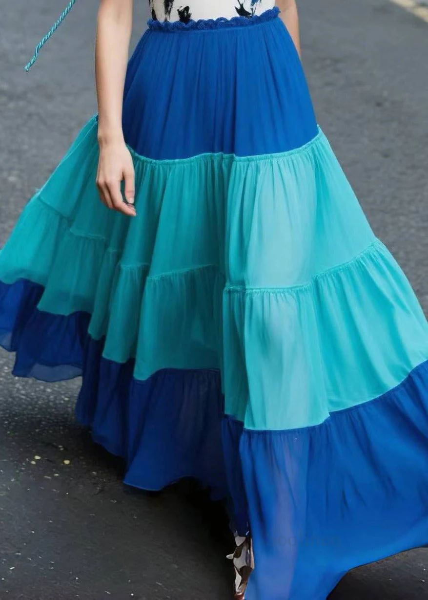 Bohemian Blue Patchwork Print Chiffon Beach Dress Summer - Image 4