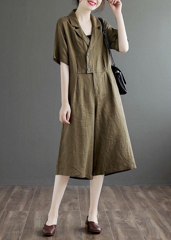 Bohemian Blue Pockets Button Vacation Summer Linen Dress - Image 2
