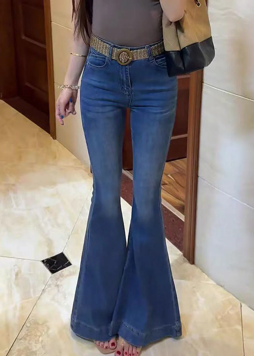 Bohemian Blue Silm Fit Denim Bell-bottom Trousers Spring - Image 2