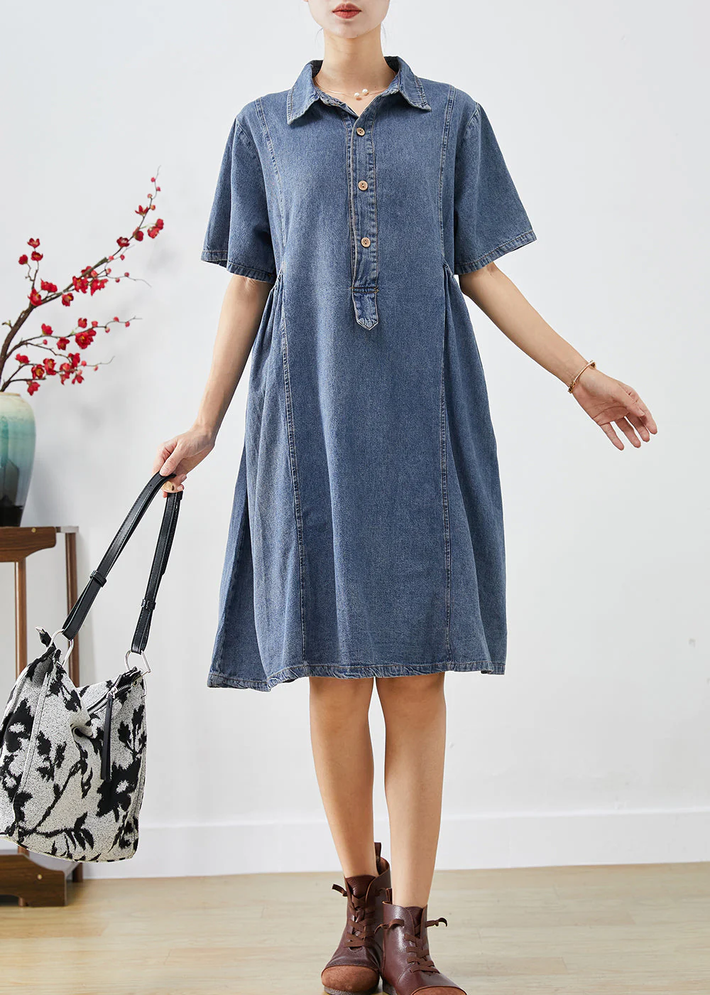 Bohemian Blue Slim Fit Pockets Denim Vacation Dress Summer - Image 2