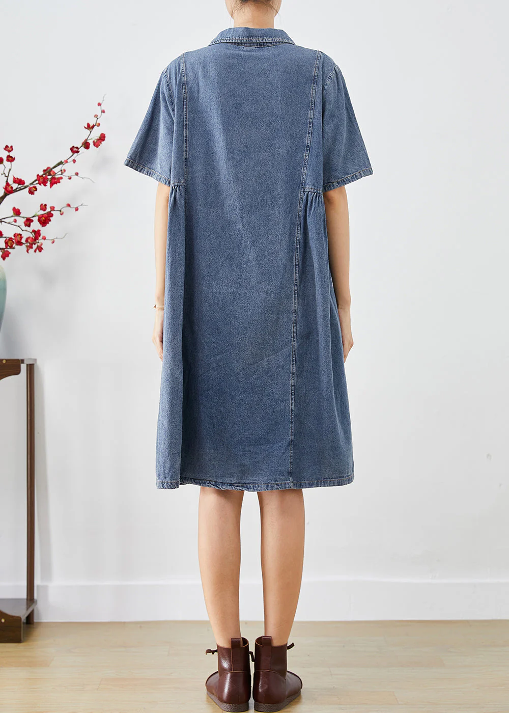 Bohemian Blue Slim Fit Pockets Denim Vacation Dress Summer - Image 4