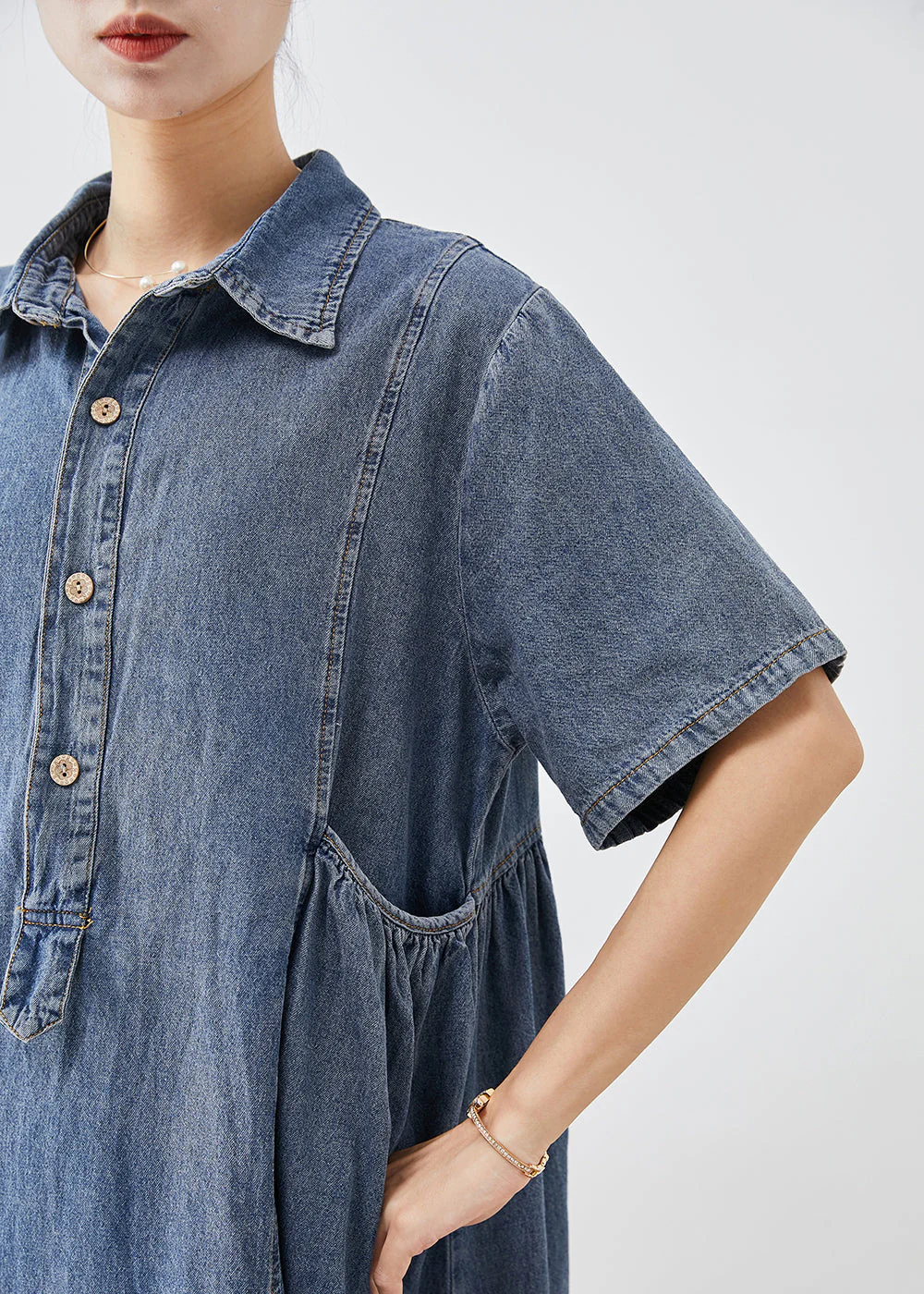 Bohemian Blue Slim Fit Pockets Denim Vacation Dress Summer - Image 5