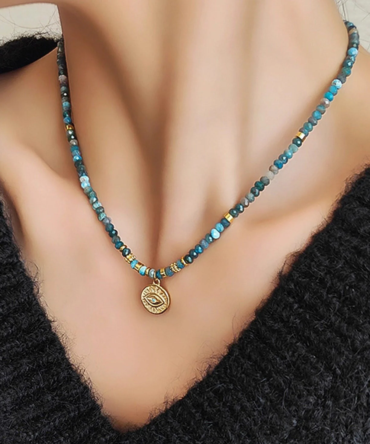 Bohemian Blue Stainless Steel Amazonite Beading Pendant Necklace - Image 3