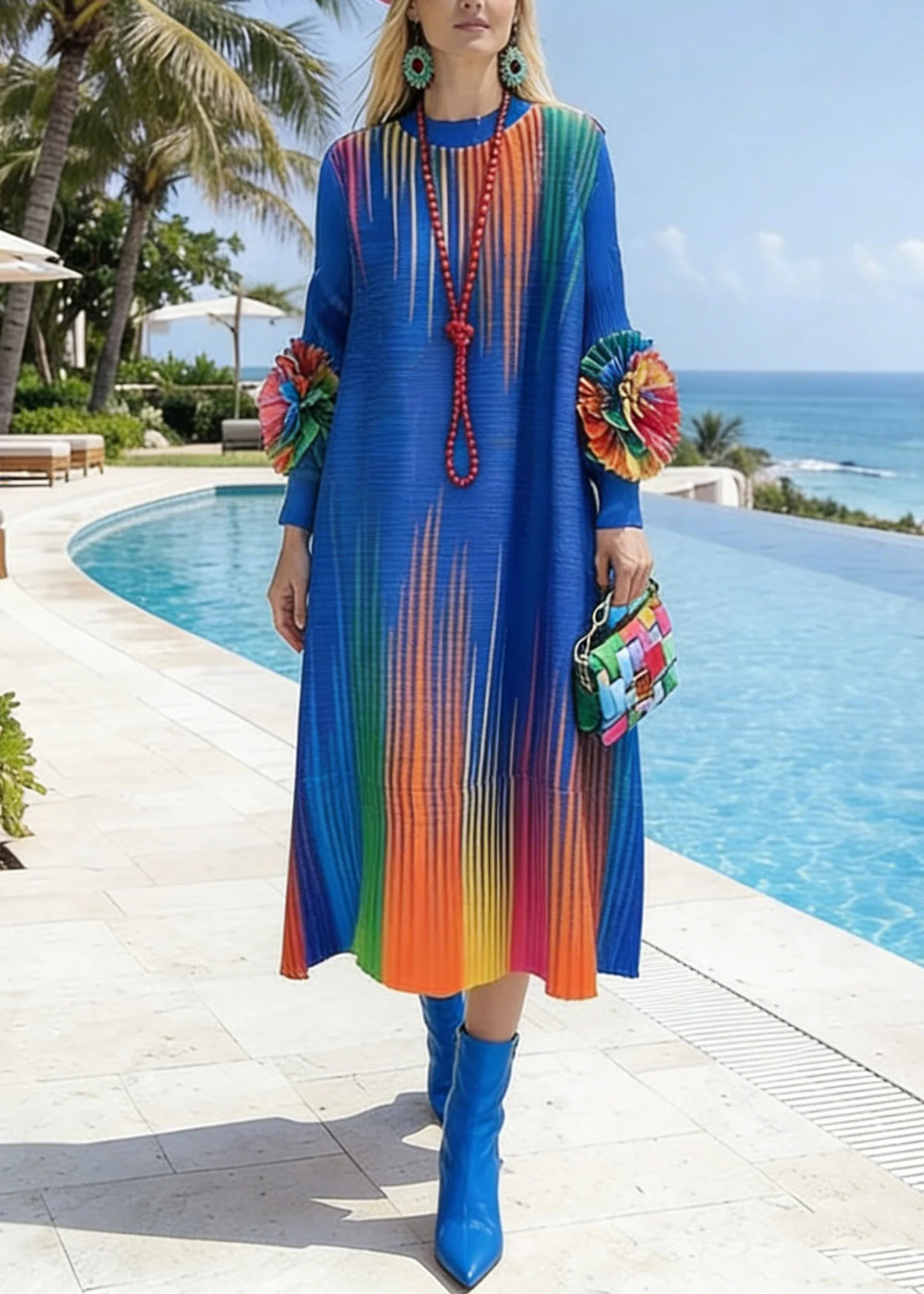 Bohemian Blue Tie Dye Floral Cotton Holiday Dresses Spring