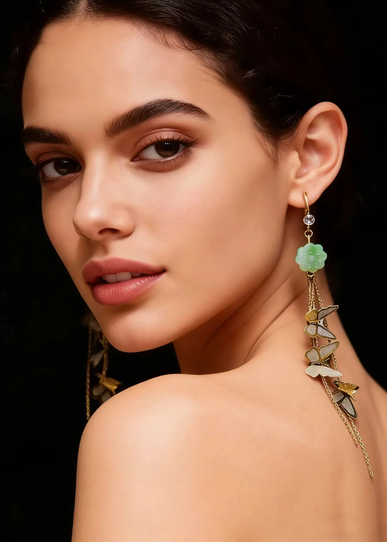 Bohemian Butterfly Tassels Fine Jade Drop Earrings - Image 4