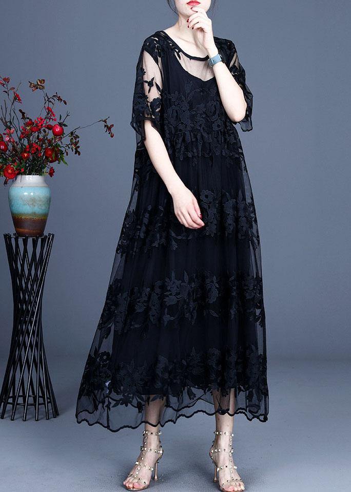 Bohemian Chocolate Embroideried Summer Lace Summer Dresses Half Sleeve - Image 2