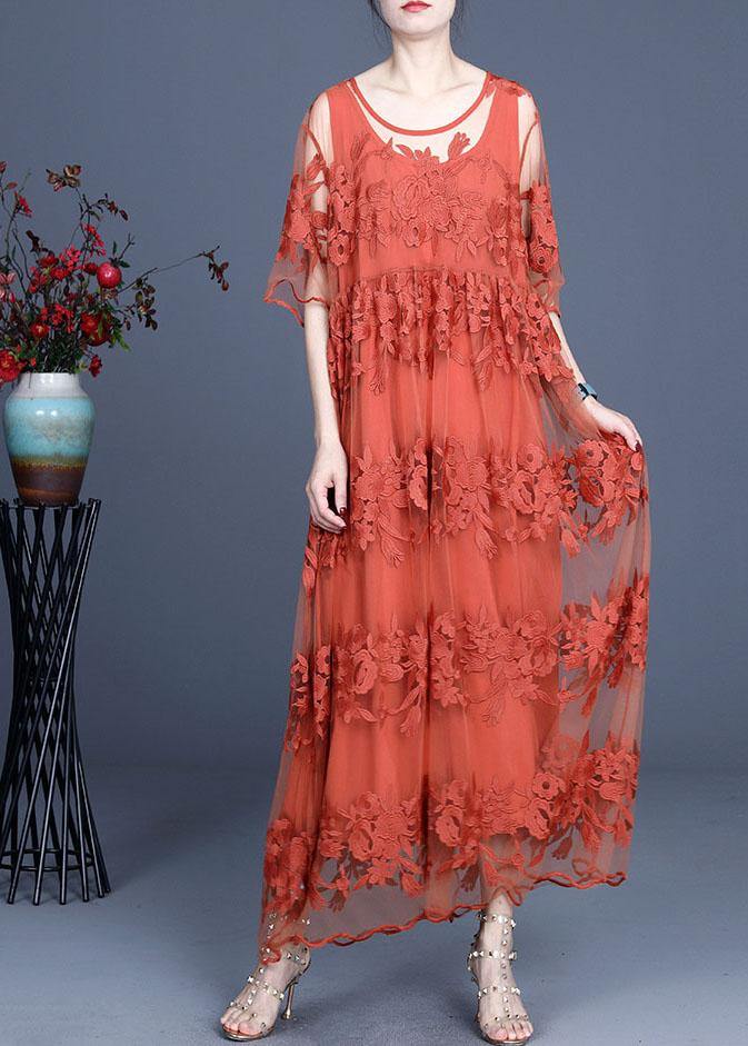 Bohemian Chocolate Embroideried Summer Lace Summer Dresses Half Sleeve - Image 3