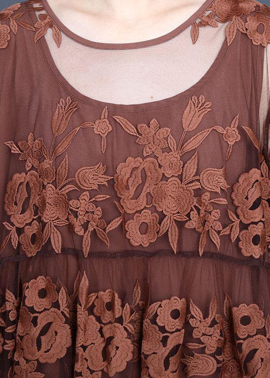 Bohemian Chocolate Embroideried Summer Lace Summer Dresses Half Sleeve - Image 5