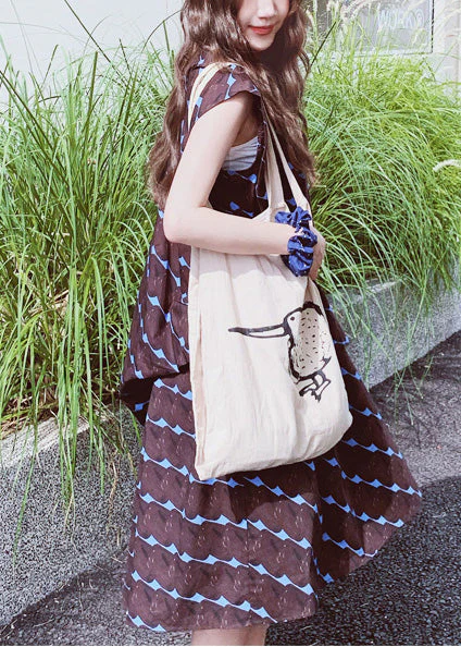 Bohemian Chocolate Oversized Print Cotton A Line Dress Sleeveless - Image 4