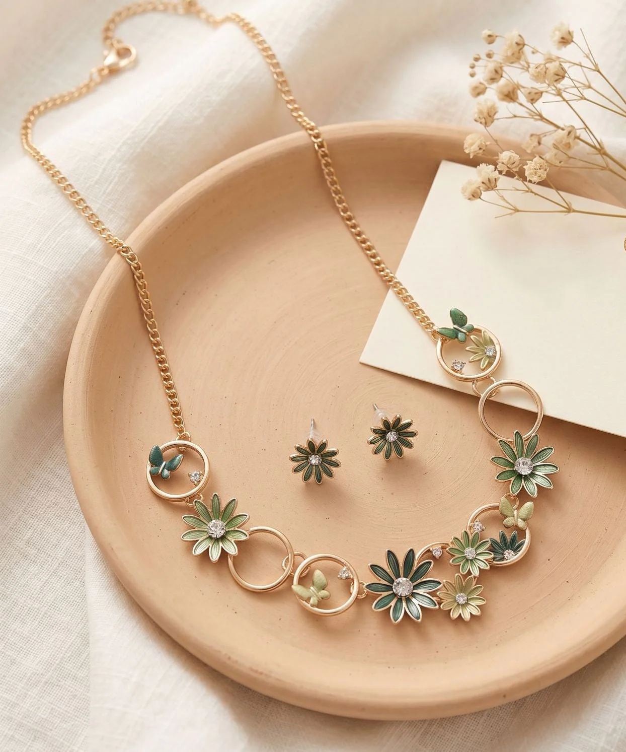 Bohemian Coffee Alloy Hollow Out Daisy Butterfly Pendant Necklace And Stud Earrings Two-Piece Set - Image 4
