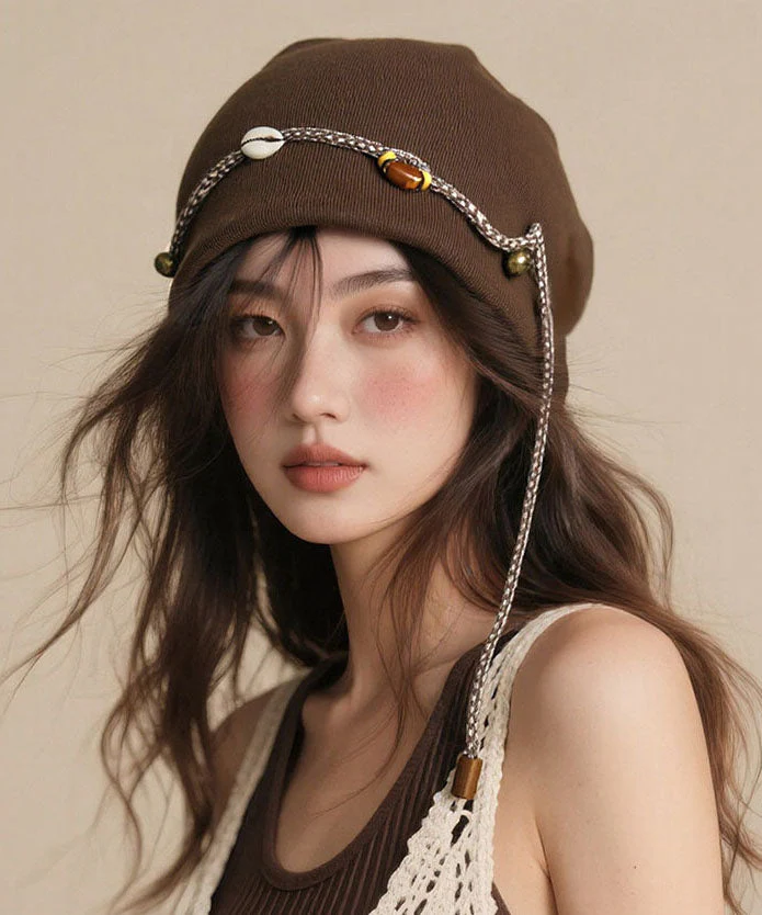 Bohemian Coffee Beaded Tassel Cotton Boonie Hat - Image 3