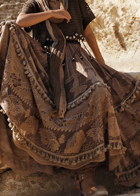 Bohemian Coffee High Waist Tulle A LineSkirt Summer