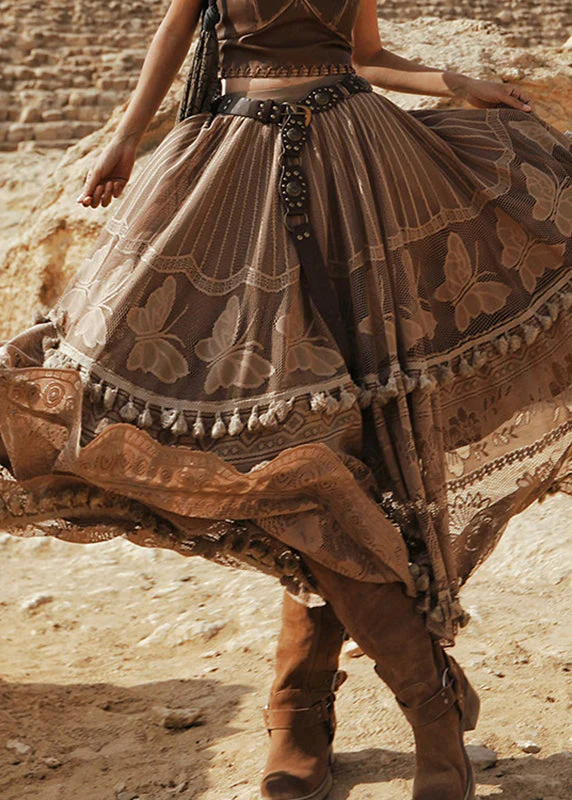 Bohemian Coffee High Waist Tulle A LineSkirt Summer - Image 3