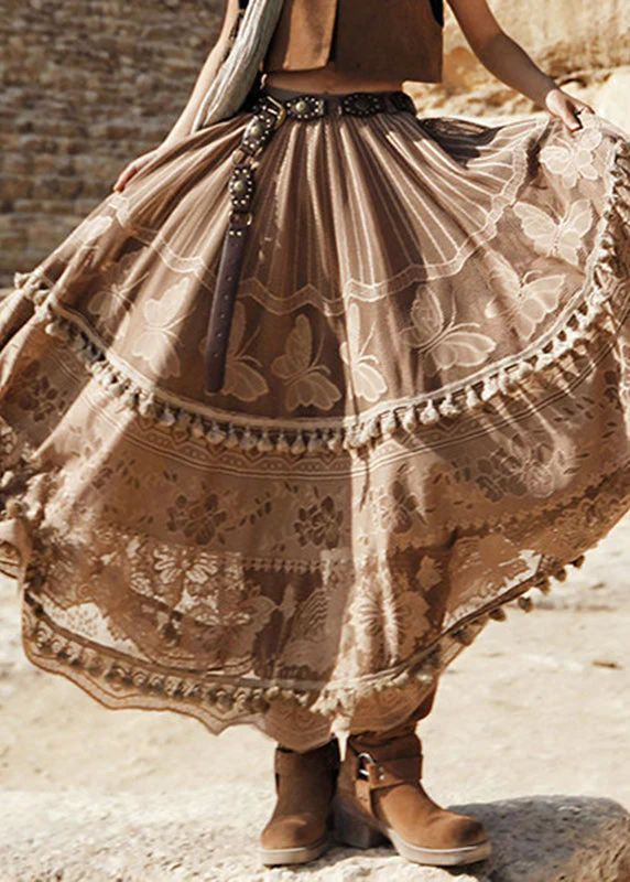 Bohemian Coffee High Waist Tulle A LineSkirt Summer - Image 4