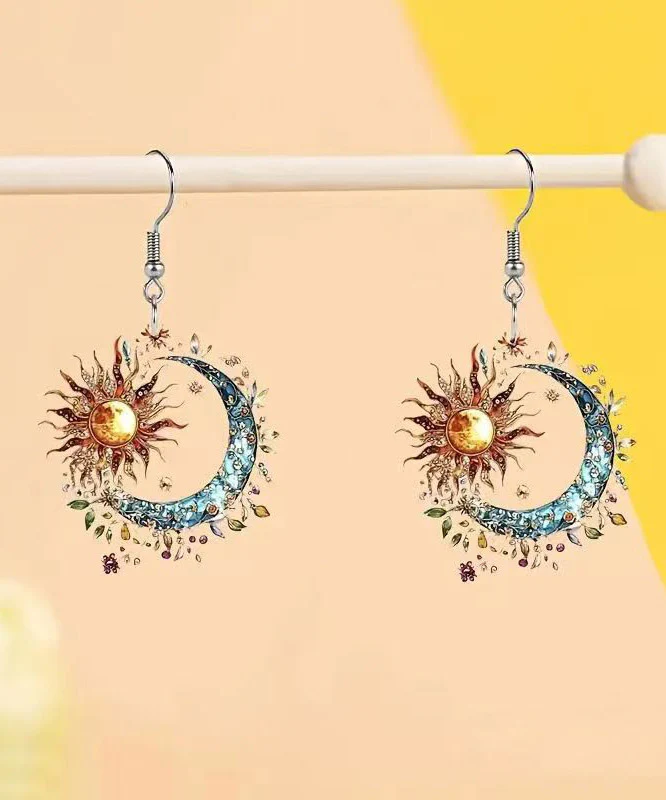 Bohemian Colorblock Acrylic Sun And Moon Tassel Drop Earrings - Image 2