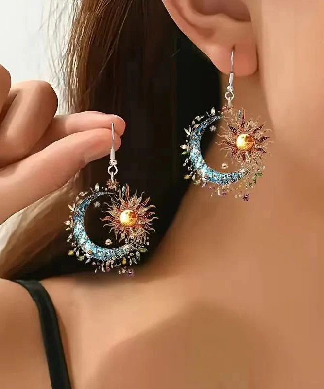 Bohemian Colorblock Acrylic Sun And Moon Tassel Drop Earrings - Image 3