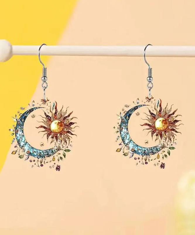 Bohemian Colorblock Acrylic Sun And Moon Tassel Drop Earrings - Image 4