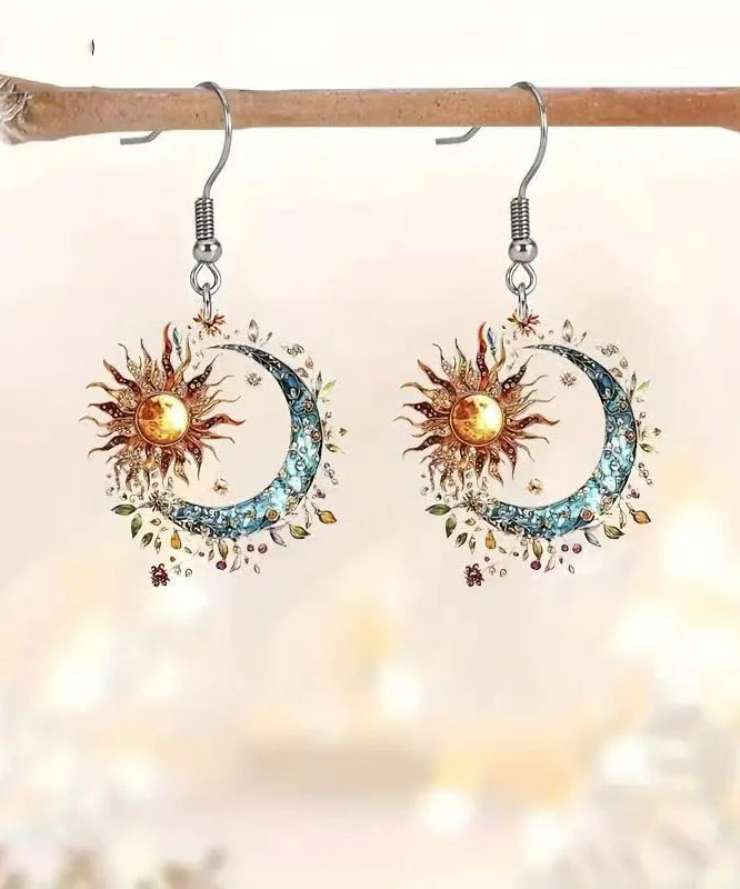 Bohemian Colorblock Acrylic Sun And Moon Tassel Drop Earrings - Image 5