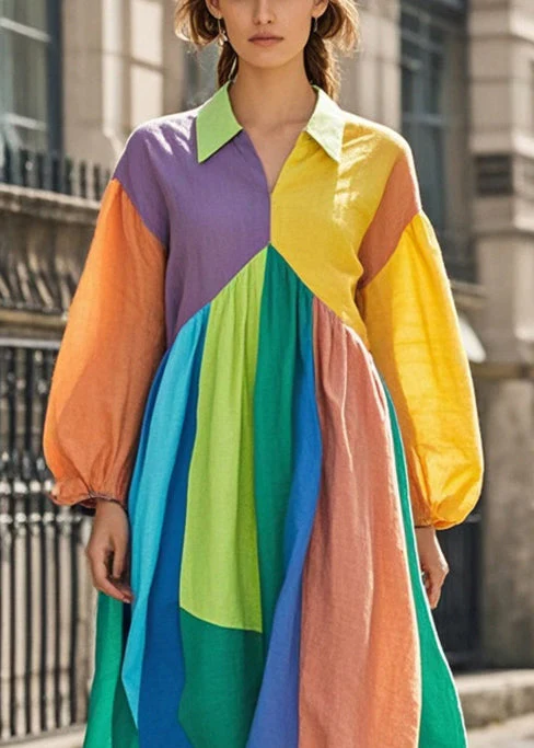 Bohemian Colorblock Asymmetrical Patchwork Cotton Maxi Dresses Spring - Image 2