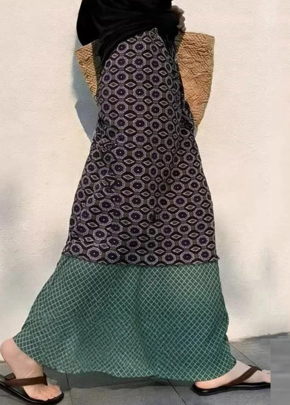 Bohemian Colorblock High Waist Patchwork A Line Skirts - Image 4